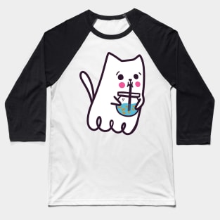 Ghost Cat Drinking Goldfish Bubble Tea Baseball T-Shirt